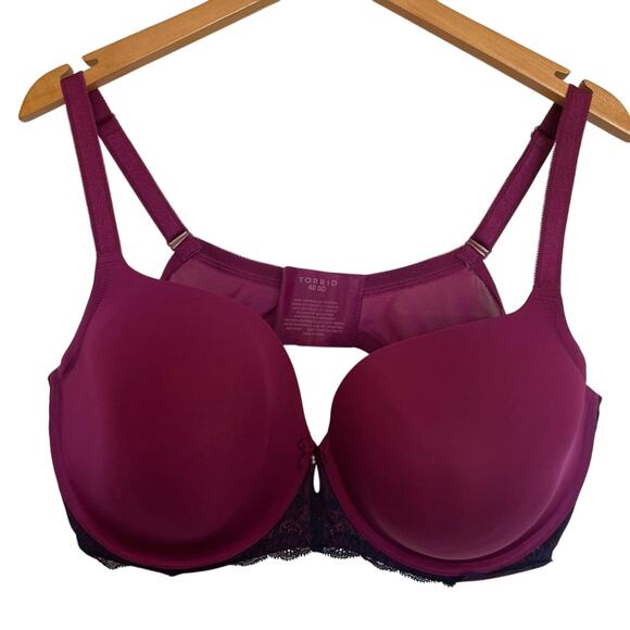 Torrid Balconette Romantic Underwire Purple Bra Sexy Navy Lace Detail Size 40DD - Picture 1 of 7